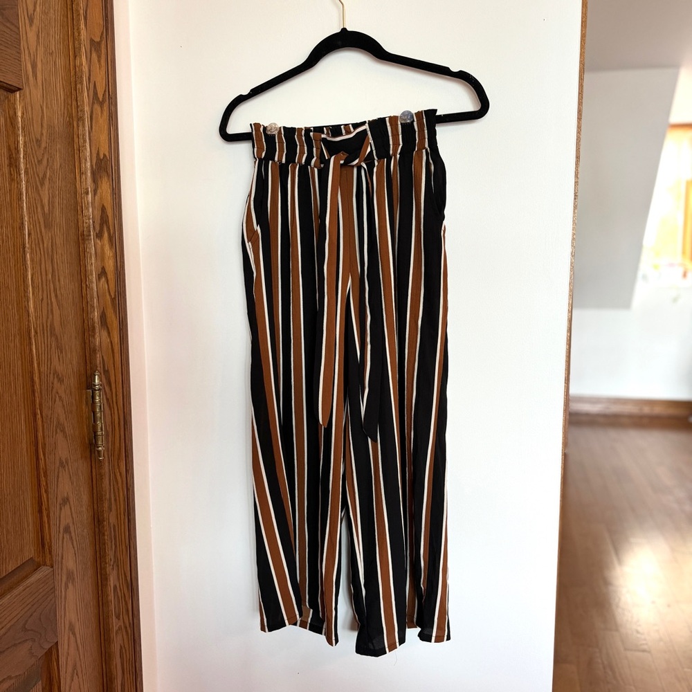 Angie Black and Brown Striped Wide-Leg Pants